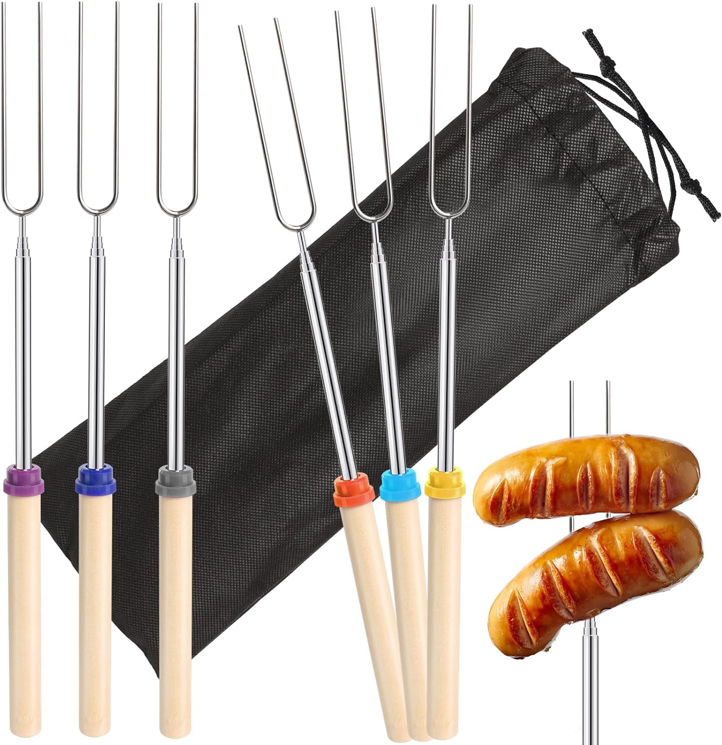 Corn Dog Stick - 6 Stuks Roestvrijstalen Telescopische Barbecue Vork