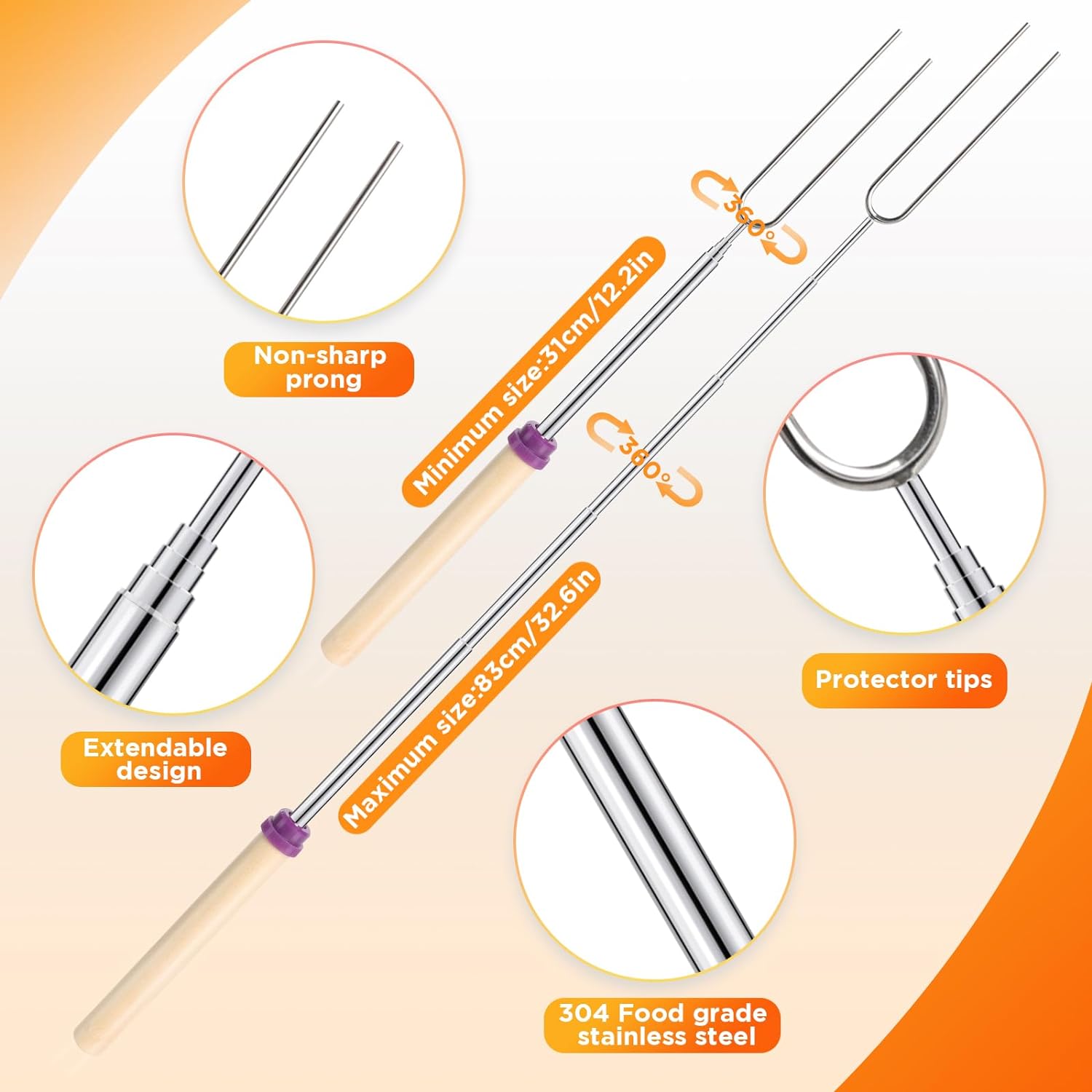 6 Stuks Roestvrijstalen Telesc - Corn Dog Stick recensie en prijs